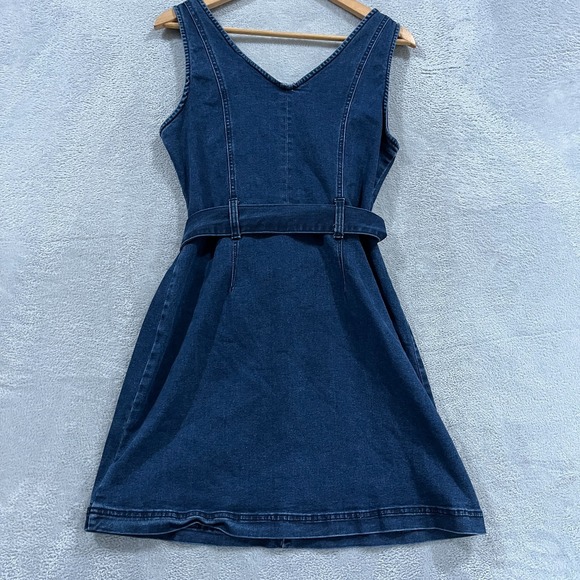 By Rewash Denim Dress Womens Large Zip Front Belted Western Festival - Picture 2 of 8